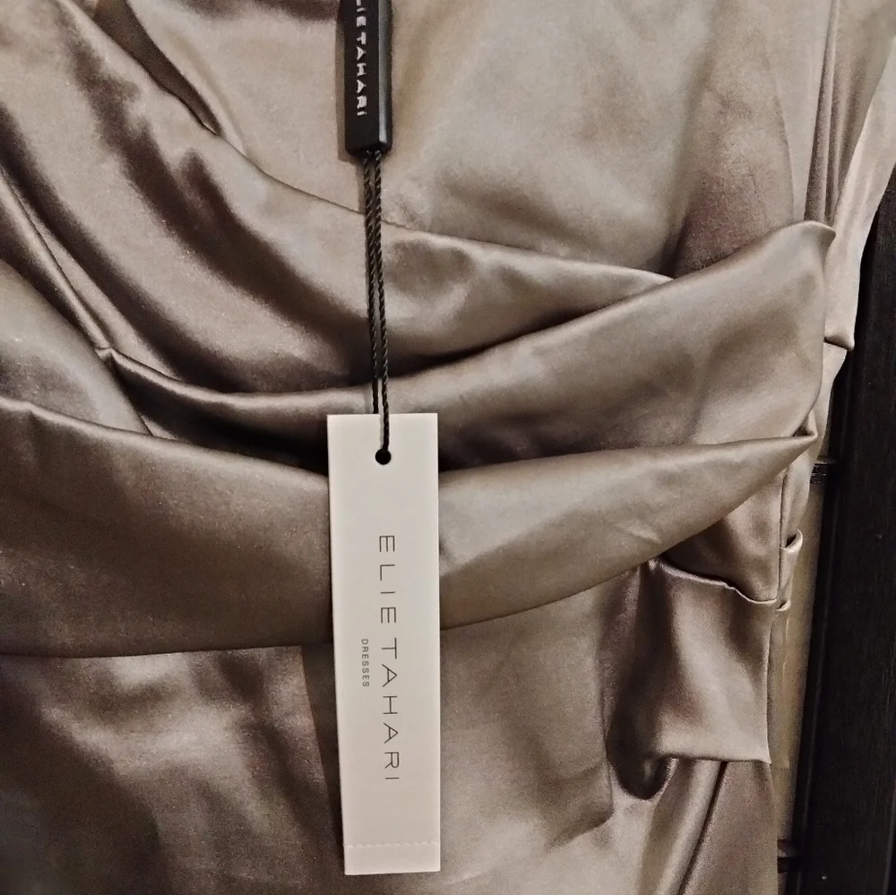 Sadie silver silk midi dress semi formal size 6 by Elie Tahari - Picture 6 of 10